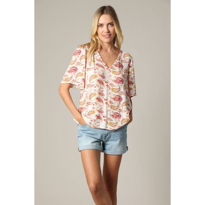 Blouse ample bohème en crêpe avec col v et manches papillon TALMI DEELUXE