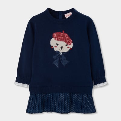 Robe fille brodée d'ourson avec béret BOBOLI
