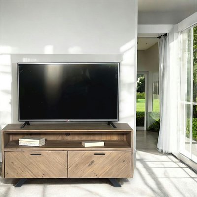 Meuble TV 120cm en bois recyclé écologique avec 2 tiroirs style contemporain VITTORIA PIER IMPORT