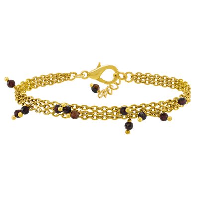 Gold metal and garnet stone bracelet 3 rows N°3
