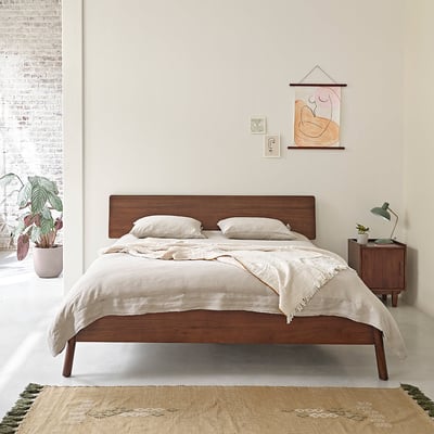 Lit en bois mindi massif 160 cm avec sommier  VINTAGE BERAH GETAH