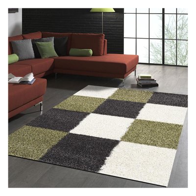 Tapis longs poils shaggy tissé motif damier NORLAZ UN AMOUR DE TAPIS