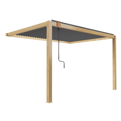 Pergola bioclimatique adossée 3 x 4 m en aluminium décor bois, SAPRI OVIALA