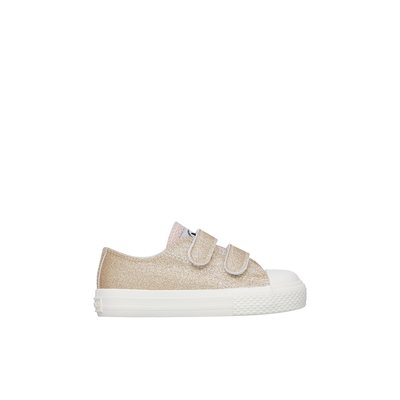 Baskets en cuir avec paillettes et fermeture scratch AYASY VL. NATURINO
