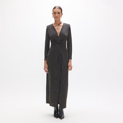 Robe longue col en V nÅ“ud central à  fente latérales LOLA CASADEMUNT