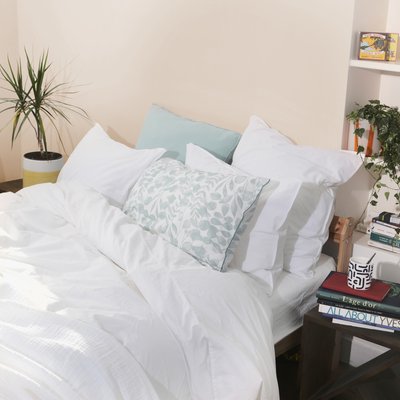 Housse de couette en percale de coton lavé, DOUCEUR LAVÉE BLANC CERISE