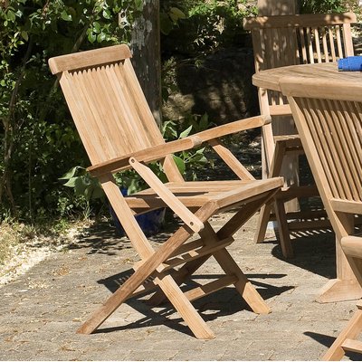 Lot de 2 fauteuils chaises à accoudoirs de jardin pliants en bois de teck brut massif SUMMER PIER IMPORT
