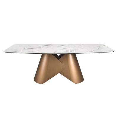 Table de salle à manger ovale en marbre de porcelaine et tonneau en acier couleur bronze ANGEL CERDA