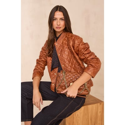 Blouson en cuir matelassé cannelle BETSY Maison 123