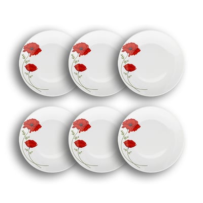 Lot de 6 assiettes plates en porcelaine 27cm, COQUELICOT NOVASTYL