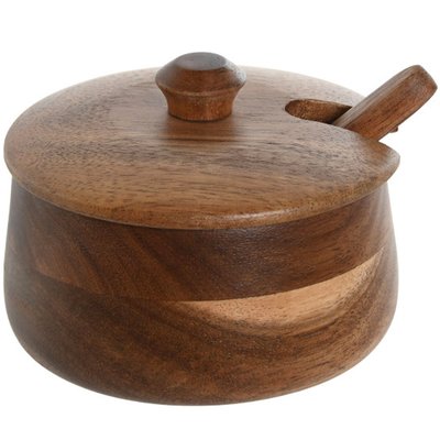 Pot à sucre ou sel en bois d'acacia 9.5x9.5x7.5cm WADIGA