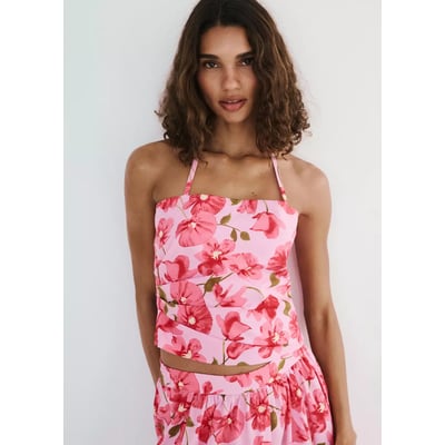 Top floral à col halter MANGO