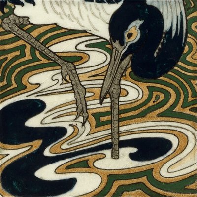 Estampe japonaise kawara héron  Tile with Heron III THE DYBDAHL CO