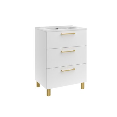 Meuble 60cm 3tiroirs Vert+ Plan  avec rangement + plan vasque à poser  KOBO ALLIBERT