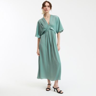 Flared Maxi Dress with V-Neck and Elbow-Length Sleeves LA REDOUTE COLLECTIONS