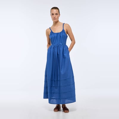 Robe longue à bretelles en coton lin MONOPRIX