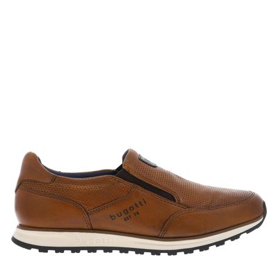 Sneakers en cuir cognac à semelle noire et blanche avec logo embossé noir BUGATTI