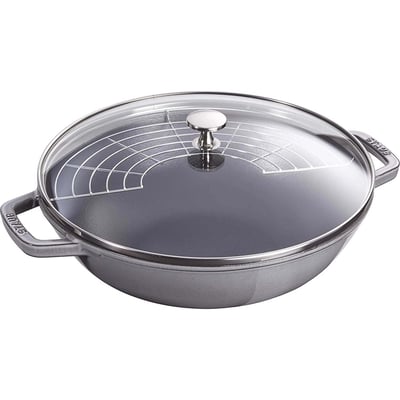 Wok en fonte 30cm avec couvercle en verre et grille STAUB