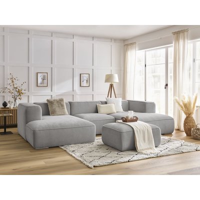 Canapé panoramique fixe 5 places en tissu texturé avec pouf, ZEPHYR BOBOCHIC