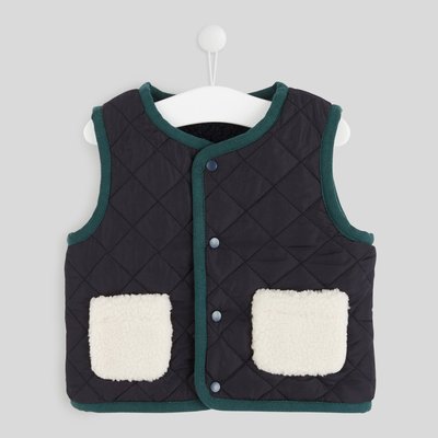 Gilet sans manches col rond effet mouton réversible un côté rayé et un côté uni, certifié OEKO-TEX BOUT'CHOU