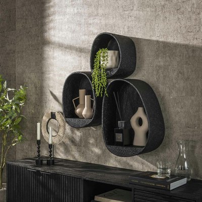 Petite étagère noire organique (lot de 3) TAJ PIER IMPORT