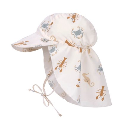 Chapeau de soleil protège-nuque Animaux de la mer blanc cassé 3-6 mois LASSIG