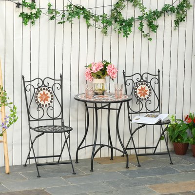 Salon de jardin 2 places 3 pièces style fer forgé mosaïque céramique OUTSUNNY