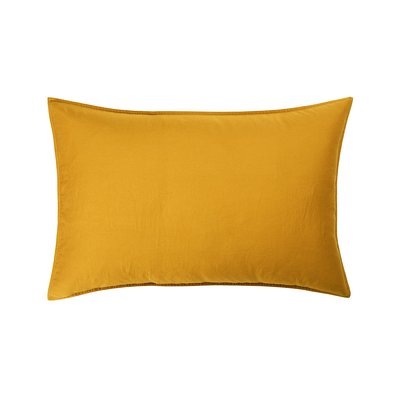 Taie d'oreiller en satin de coton lavé jaune, PALERME OLIVIER DESFORGES