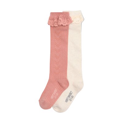 Lot de 2 paires de chaussettes hautes en maille ajourée et dentelle VERTBAUDET