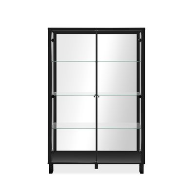 Vitrine 2 portes vitrées et 6 étagères en verre noir et miroir L100cm - ALBI CALICOSY