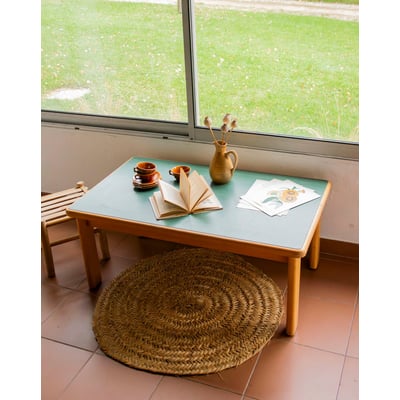 Table basse au plateau vert forêt Donna N°1606 - Bon état DEBONGOUT