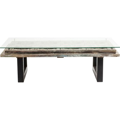 Table basse en manguier, verre et acier, KALIF KARE DESIGN