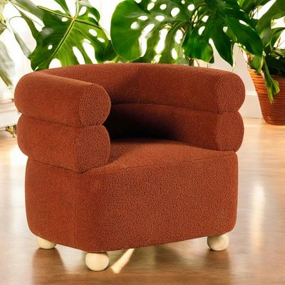 Fauteuil cabriolet design tissu bouclé terracotta IENA PIER IMPORT