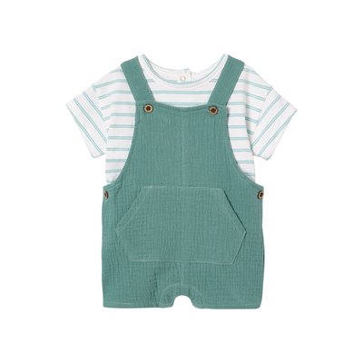 Ensemble t-shirt rayé et salopette courte en gaze de coton VERTBAUDET