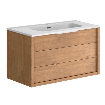Meuble de salle de bain 80 cm a suspendre chene Sorento + plan vasque Kosmik ALLIBERT