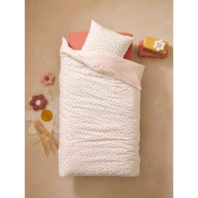 Parure housse de couette + taie d'oreiller essentiels Réversible FLEURS RAYURES, avec coton recyclé VERTBAUDET