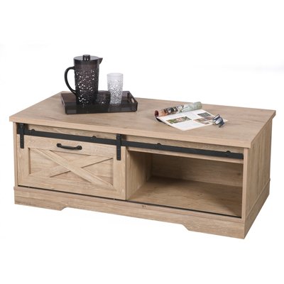 Table Basse en Bois et Métal avec Porte Coulissante - Manhattan WADIGA