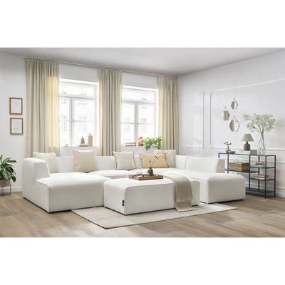Canapé panoramique fixe 6 places en tissu bouclette avec pouf, MEGEVE BOBOCHIC