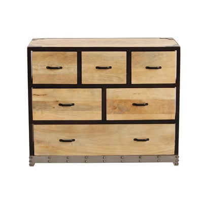 Commode industrielle en bois manguier massif et métal noir 6 tiroirs L99 cm INDUSTRIA MILIBOO
