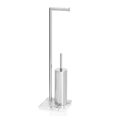 Dérouleur Papier Toilette + Brosse WC Inox Base en Marbre Blanc WADIGA