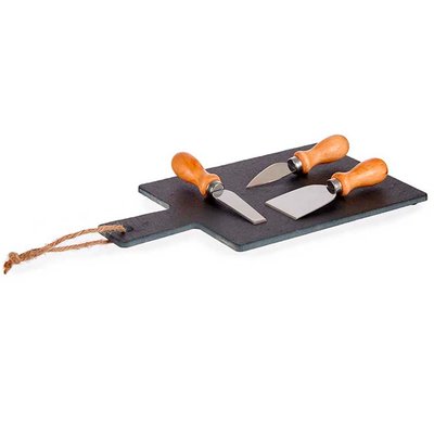 Plateau à fromages en ardoise et ses 3 couteaux de service 30x17x3cm WADIGA