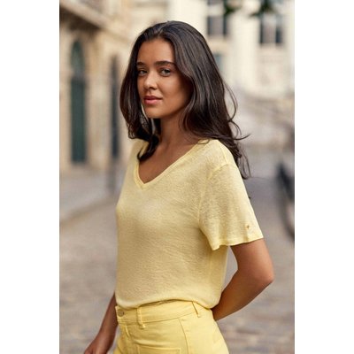 T-shirt col V en lin et viscose, THANA LA PETITE ETOILE