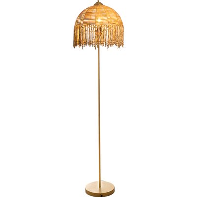 Lampadaire en métal bois et rotin style naturel et doré RECOLLECTION
