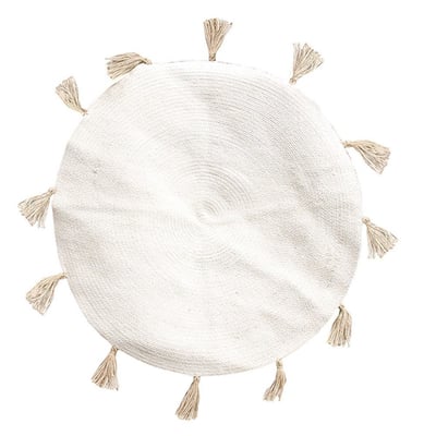 Tapis Rond Coton Pompon Beige 90 DECORATIE