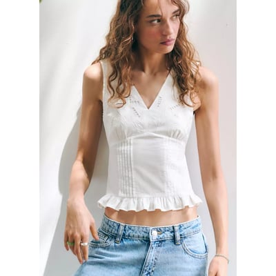 Haut en coton brodé floral MANGO TEEN