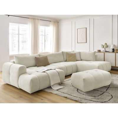 Canapé panoramique convertible 5 places en tissu lisse avec pouf, FUJI BOBOCHIC