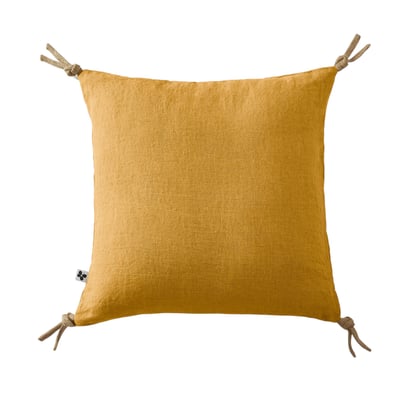 Coussin pompons lin lave 45 x45 cm Soline naturel EDEN