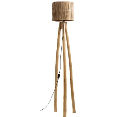 Lampadaire en teck naturel avec abat jour en rotin élégant RECOLLECTION