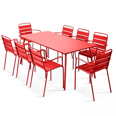 Salon de jardin table et 8 fauteuils en métal, PALAVAS OVIALA