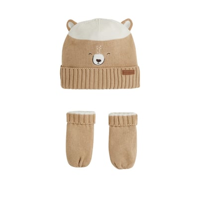 Bonnet bébé et moufles en tricot Moka PETIT BEGUIN